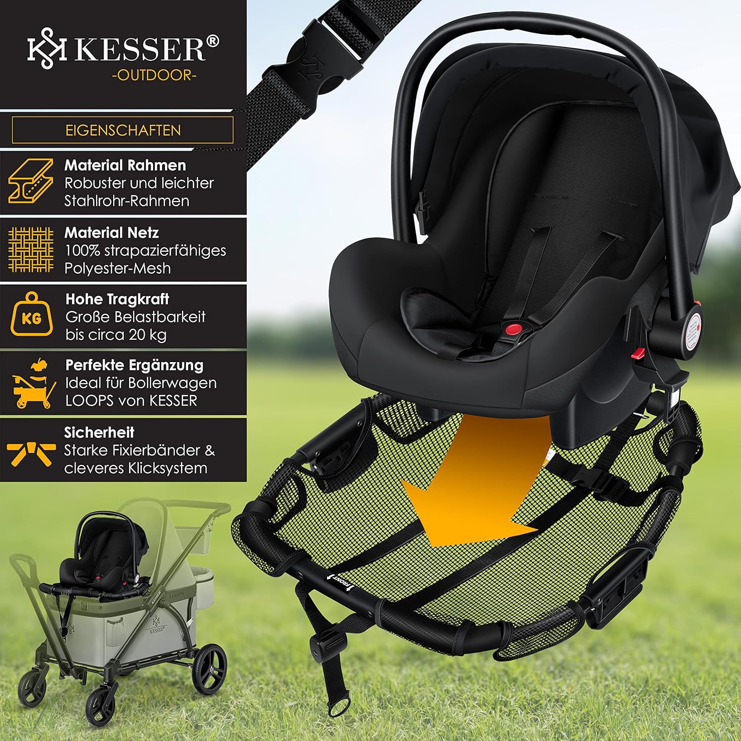 KESSER® Babysitzmodul für LOOPS-Kinderwagen, universal kompatibel, faltbar, alle Babyschalen