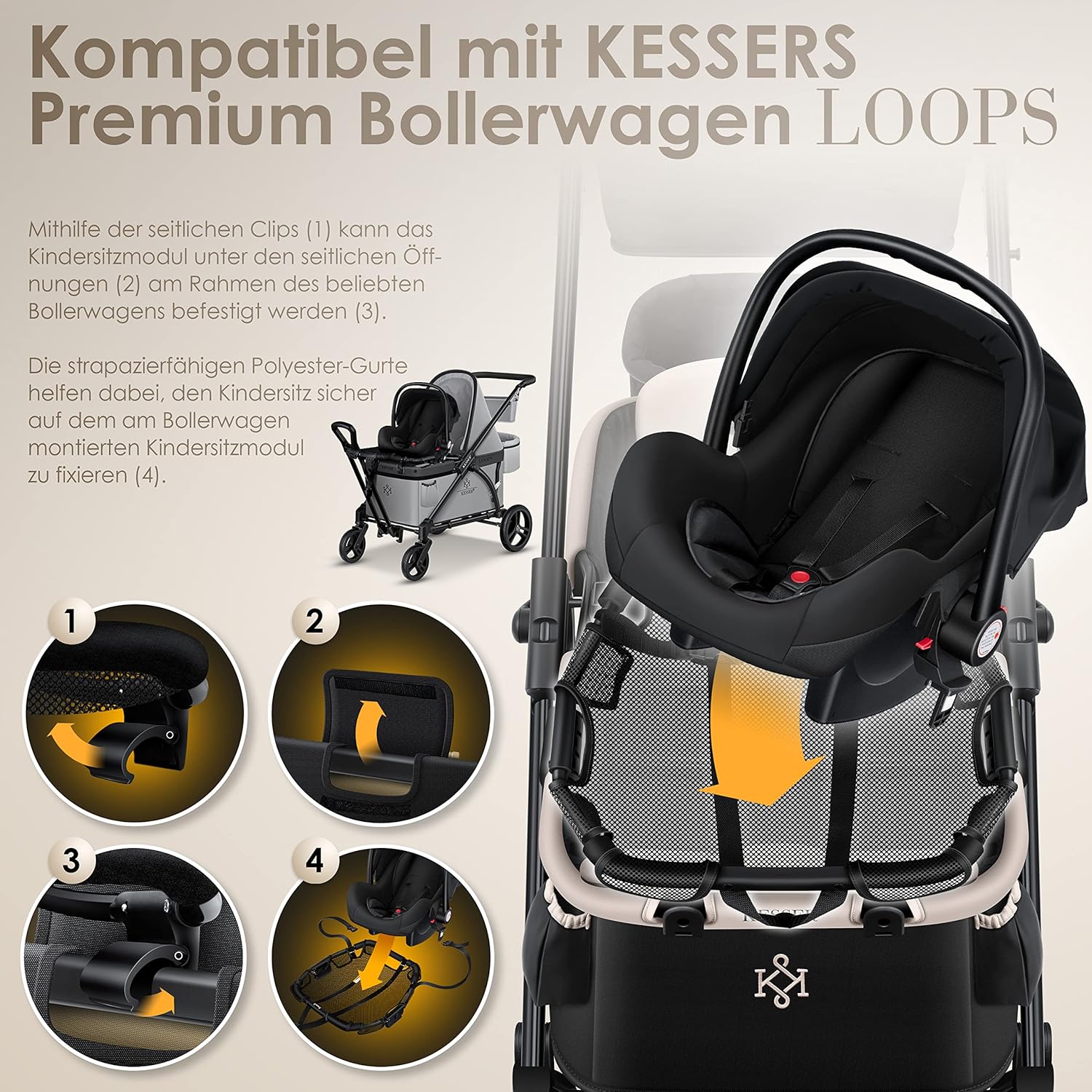 KESSER® Babysitzmodul für LOOPS-Kinderwagen, universal kompatibel, faltbar, alle Babyschalen