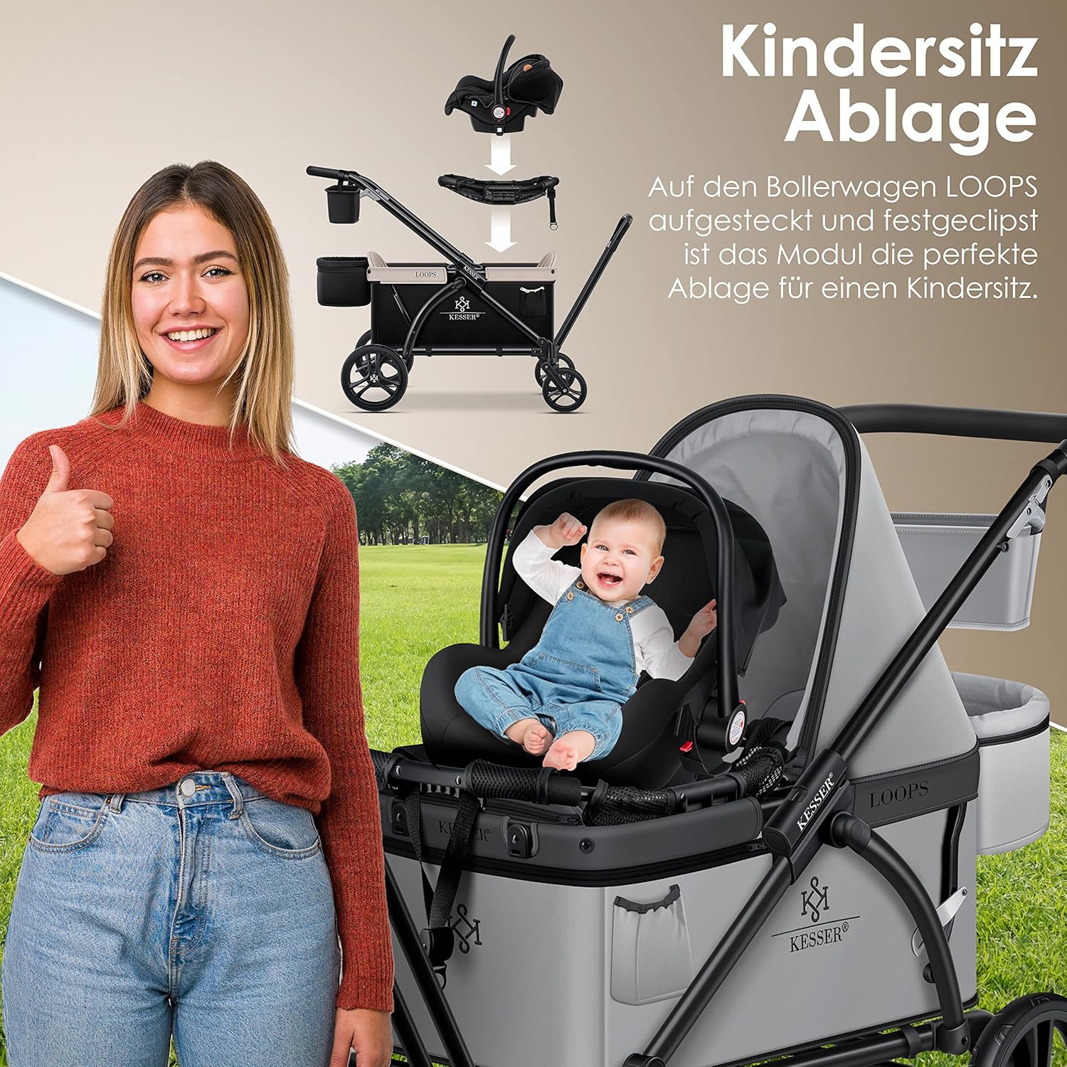 KESSER® Babysitzmodul für LOOPS-Kinderwagen, universal kompatibel, faltbar, alle Babyschalen