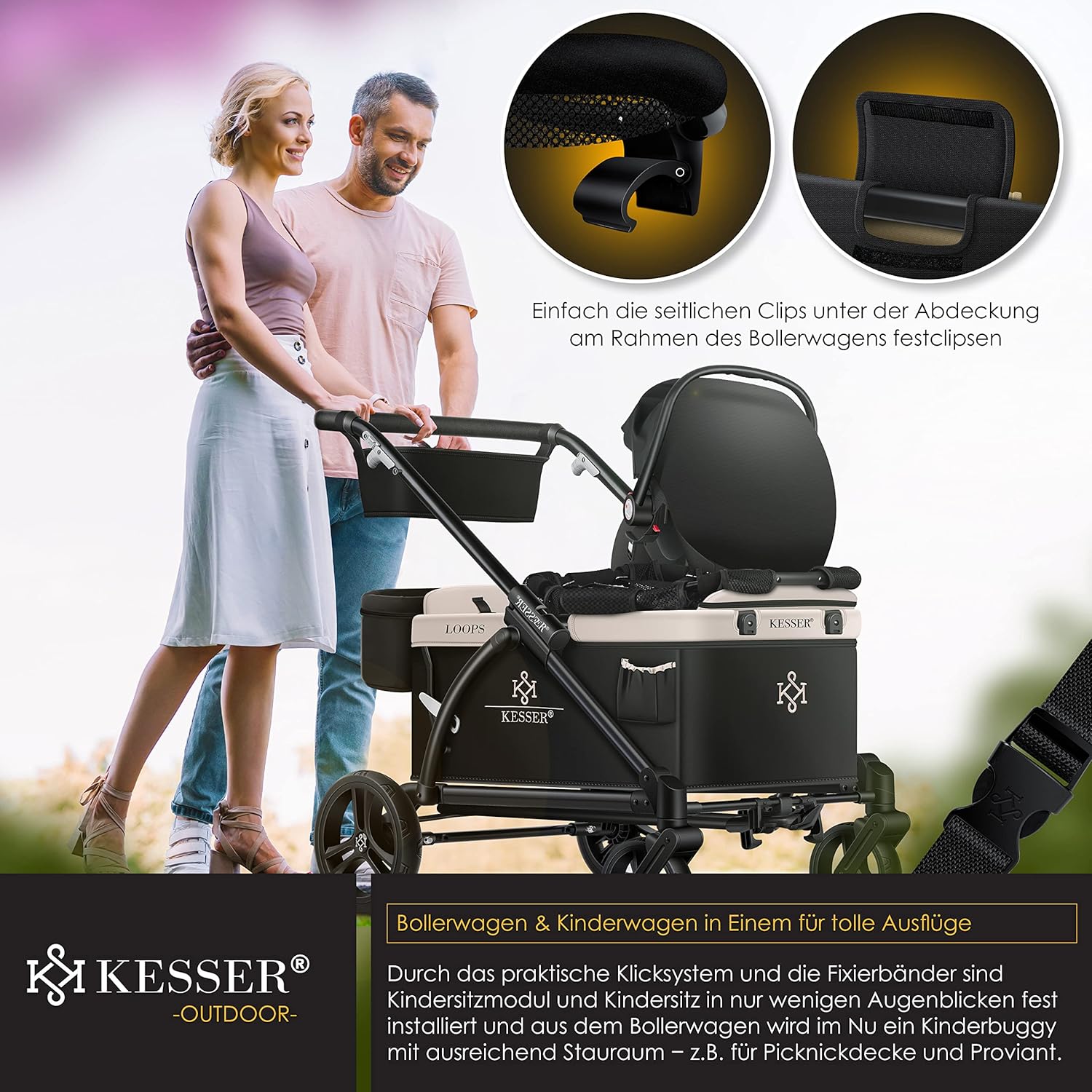 KESSER® Babysitzmodul für LOOPS-Kinderwagen, universal kompatibel, faltbar, alle Babyschalen