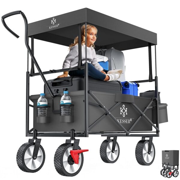 KESSER® Klappbarer Rollwagen mit Dach, 360° Lenklenkung, Feststellbremse, XXL-Tasche