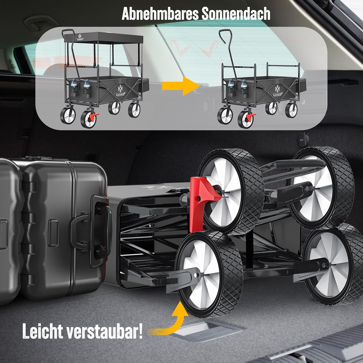 KESSER® Klappbarer Rollwagen mit Dach, 360° Lenklenkung, Feststellbremse, XXL-Tasche