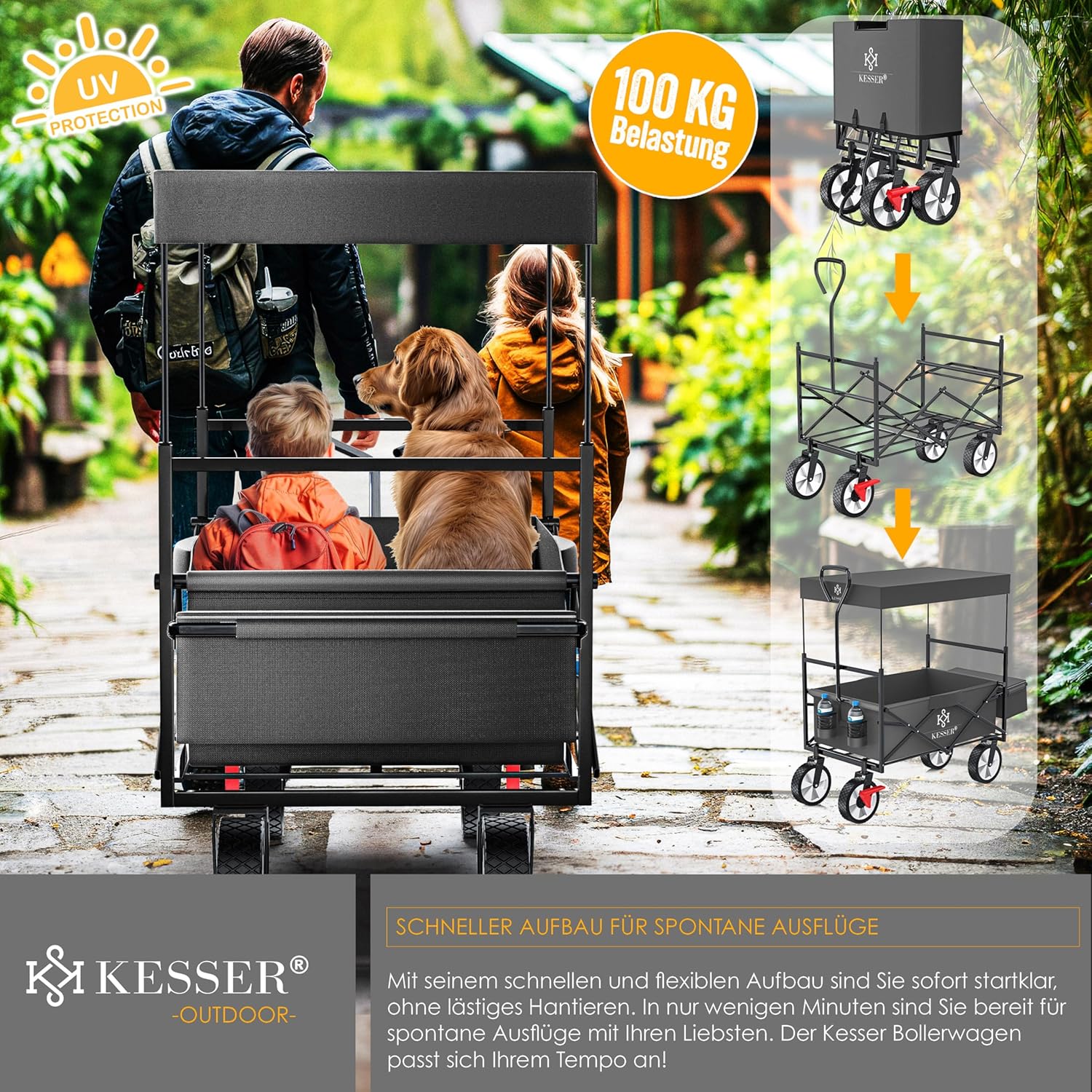 KESSER® Klappbarer Rollwagen mit Dach, 360° Lenklenkung, Feststellbremse, XXL-Tasche