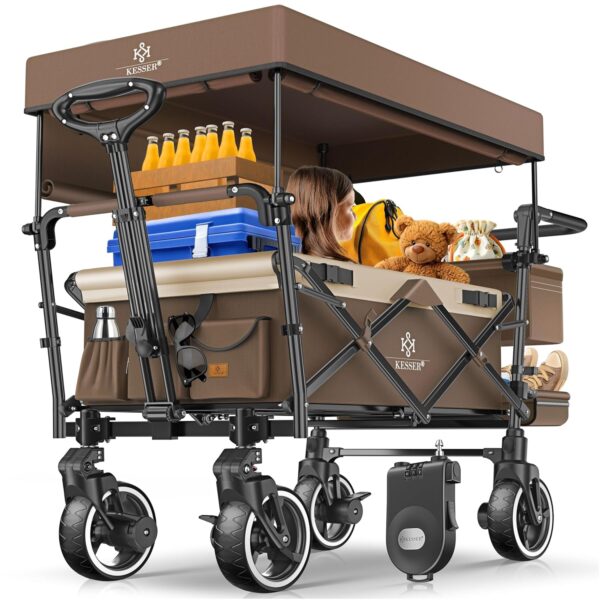KESSER® Klappbarer Transportwagen GTS-9100 mit Dach, 150 kg Tragfähigkeit, Hartgummiräder, Feststellbremse