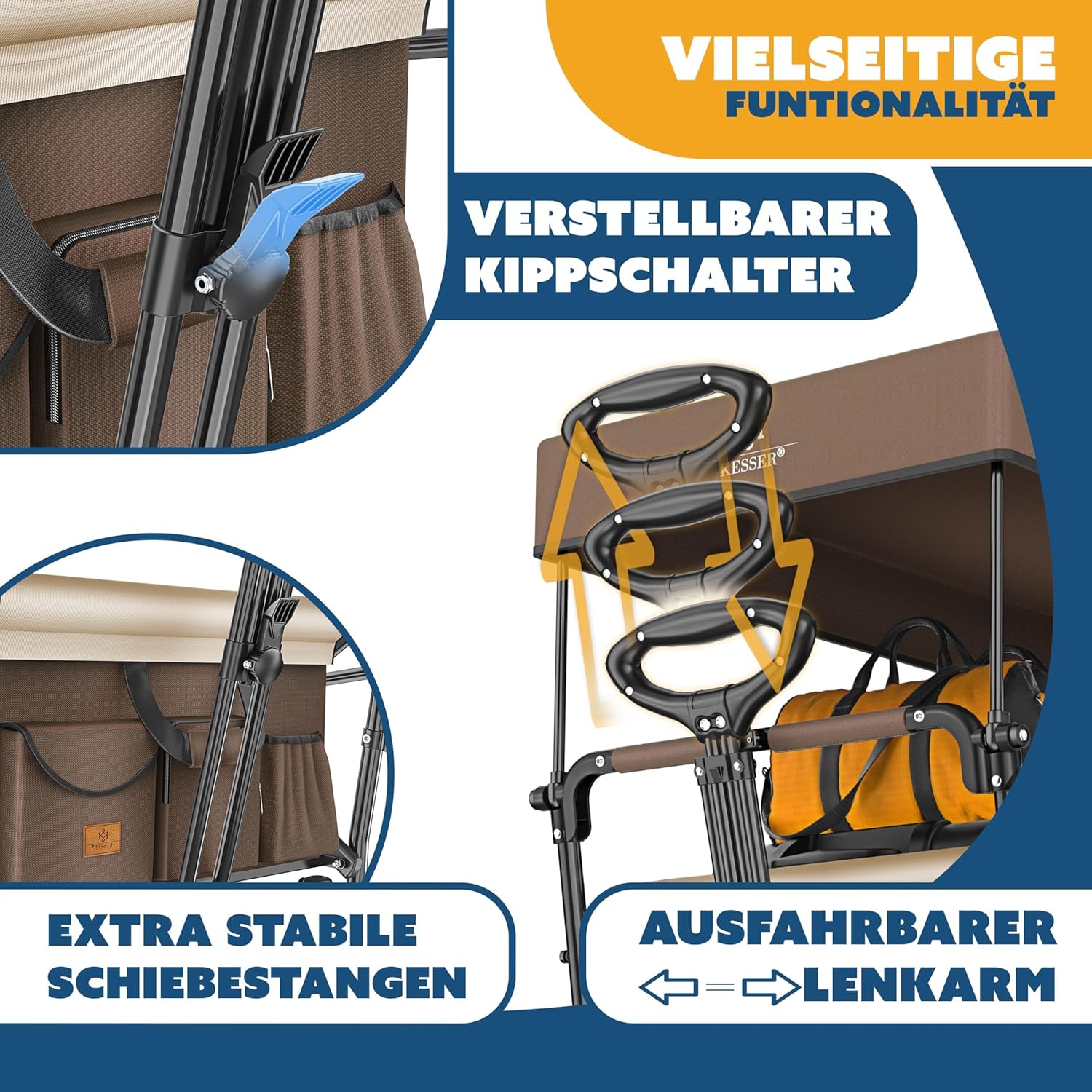 KESSER® Klappbarer Transportwagen GTS-9100 mit Dach, 150 kg Tragfähigkeit, Hartgummiräder, Feststellbremse