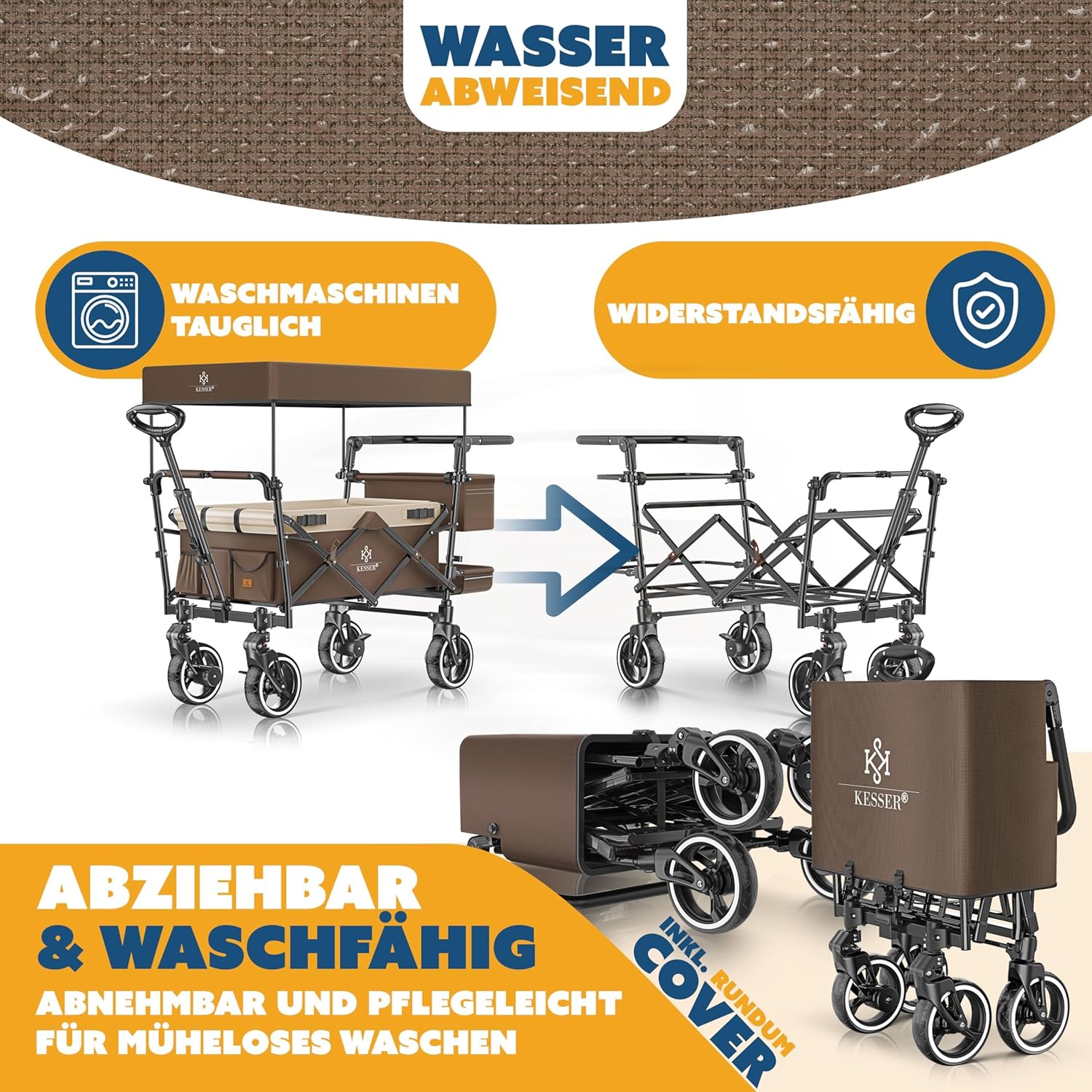 KESSER® Klappbarer Transportwagen GTS-9100 mit Dach, 150 kg Tragfähigkeit, Hartgummiräder, Feststellbremse