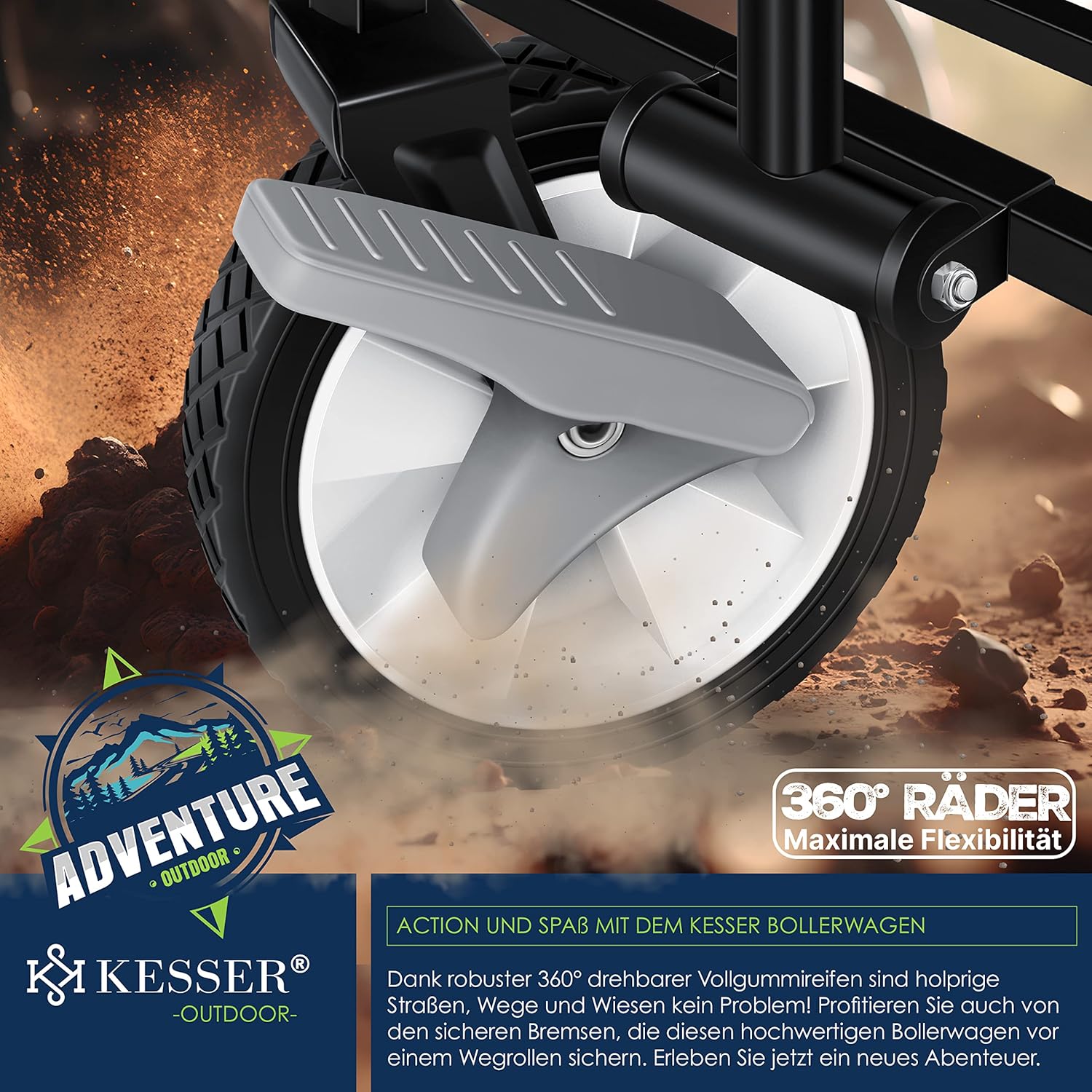 KESSER® Klappleiter mit 150 kg Tragfähigkeit, 360° PVC-Rädern und 2 Netz-Steckfächern – robuste Transportrolle