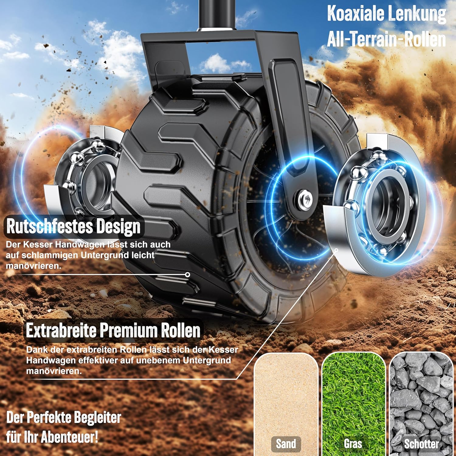 KESSER® Klappleiter mit 150 kg Tragfähigkeit, festen Gummireifen und Mesh-Taschen | Handwagen