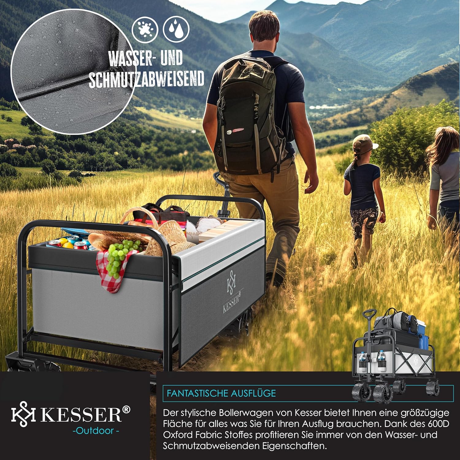 KESSER® Klappleiter mit 150 kg Tragfähigkeit, festen Gummireifen und Mesh-Taschen | Handwagen