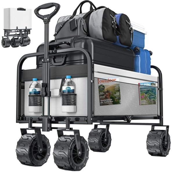 KESSER® Klappleiter mit 150 kg Tragfähigkeit, festen Gummireifen und Mesh-Taschen | Handwagen