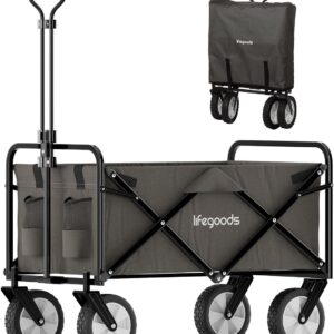 LifeGoods Faltbarer Handwagen – Klappbarer Transportwagen mit 360° Gummireifen