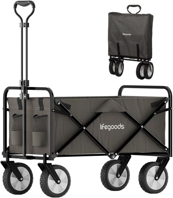 LifeGoods Faltbarer Handwagen – Klappbarer Transportwagen mit 360° Gummireifen