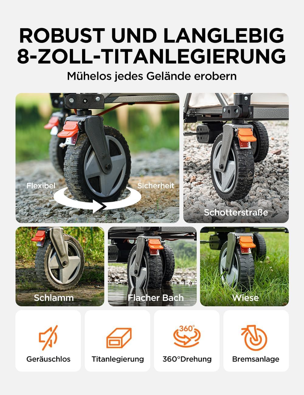 Litheli Elektro Trolley faltbar, 200 L, 60 kg, mit Bremse, 2 Batterien, Beige