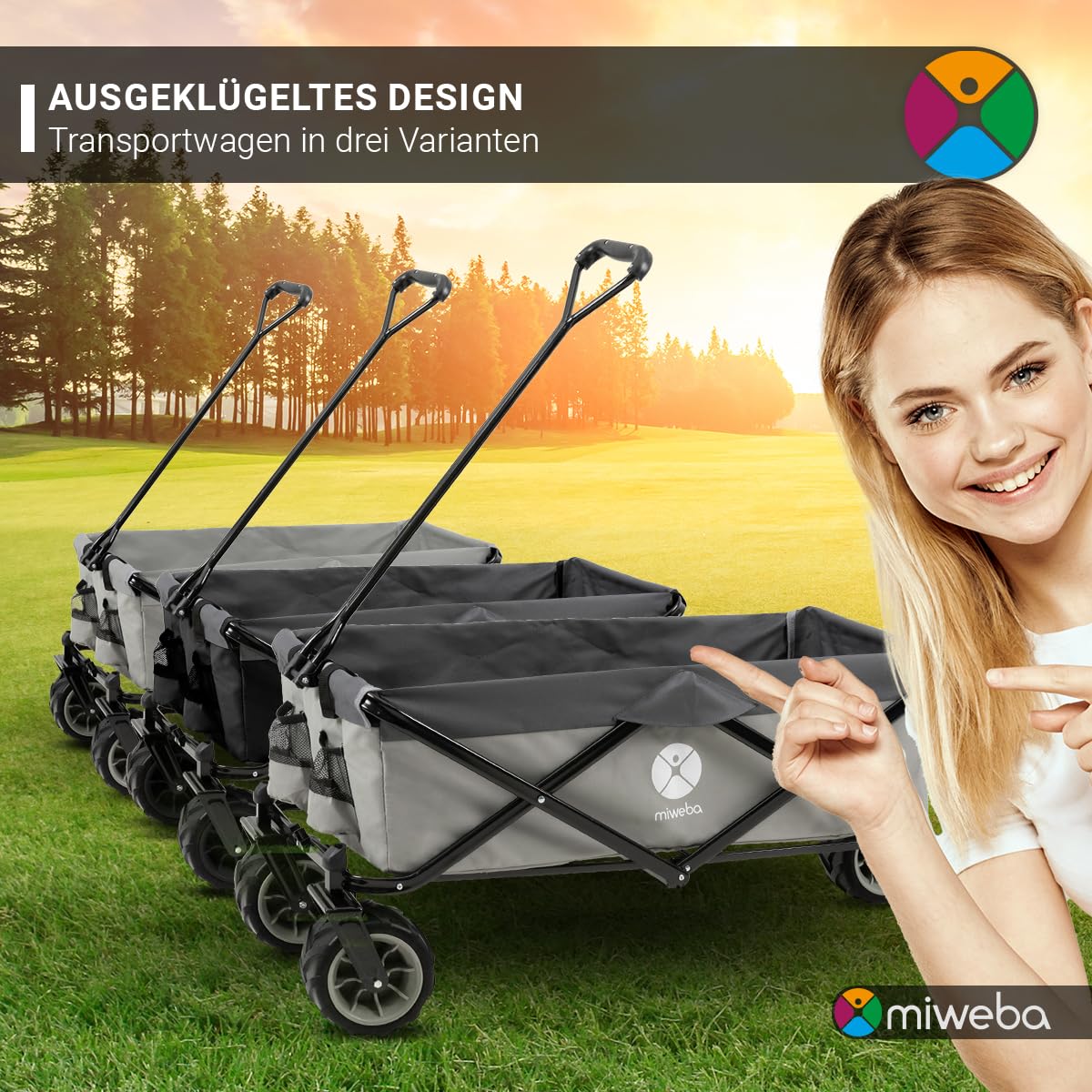 Miweba Faltbarer Rollwagen 120 kg Tragfähigkeit Kinderwagen Garten