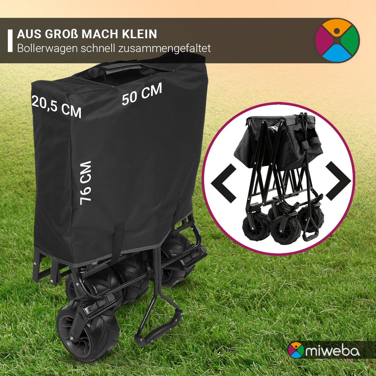 Miweba Faltbarer Rollwagen 120 kg Tragfähigkeit Kinderwagen Garten