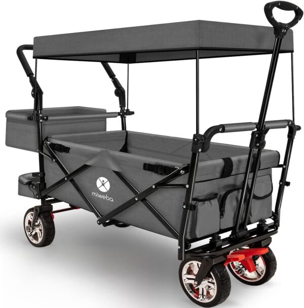 Miweba Klappbarer Bollerwagen für Kinder mit Bremse, Breiten Reifen, UV-beständig