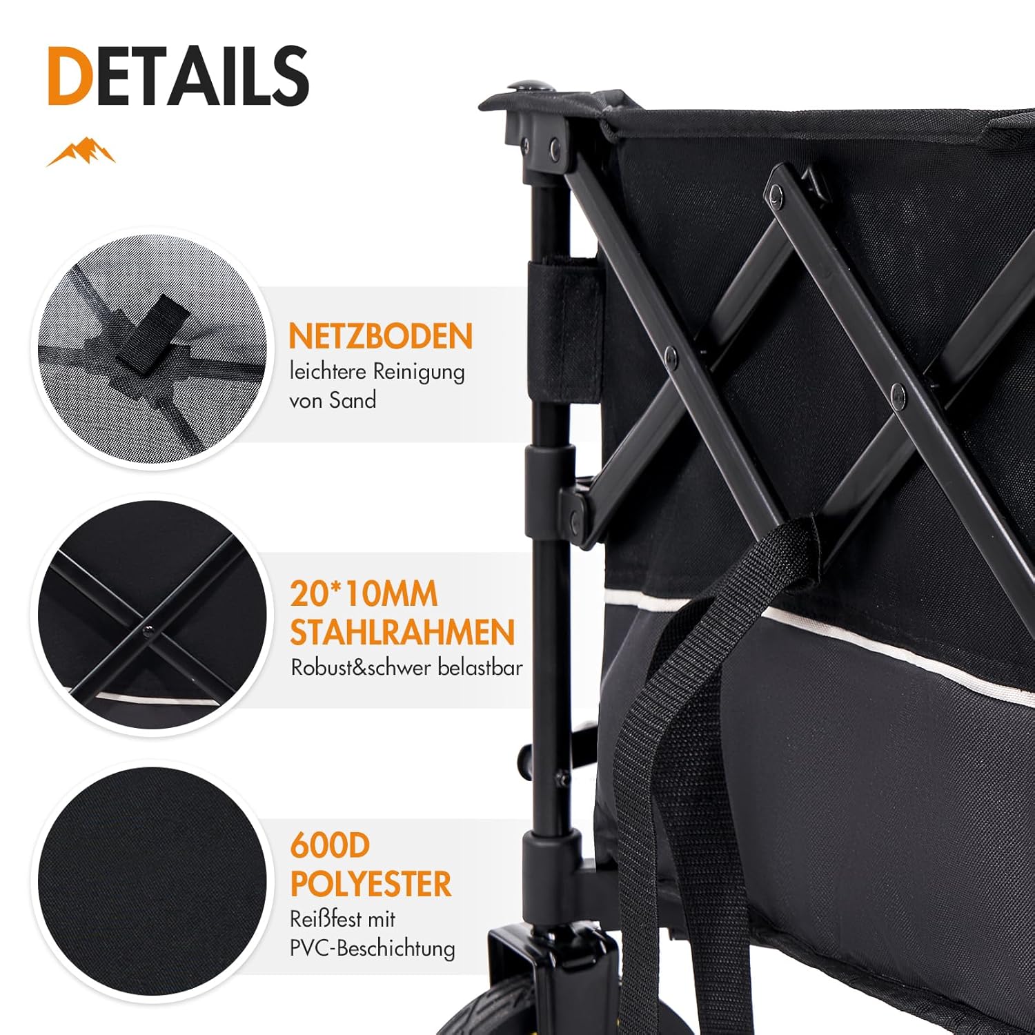 Portal Handcart XXL Faltbar – 120 kg Tragkraft, Getränkehalter & Seitentasche