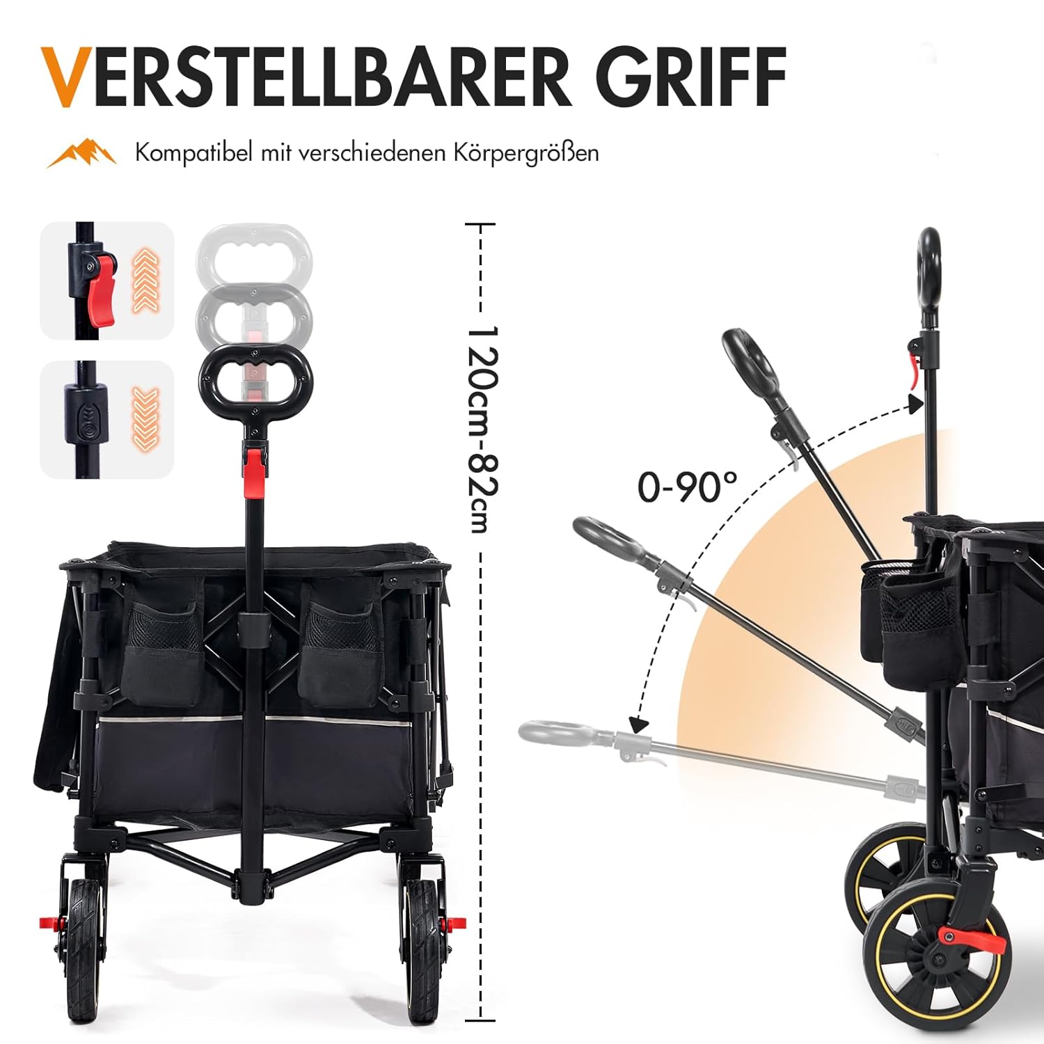 Portal Handcart XXL Faltbar – 120 kg Tragkraft, Getränkehalter & Seitentasche