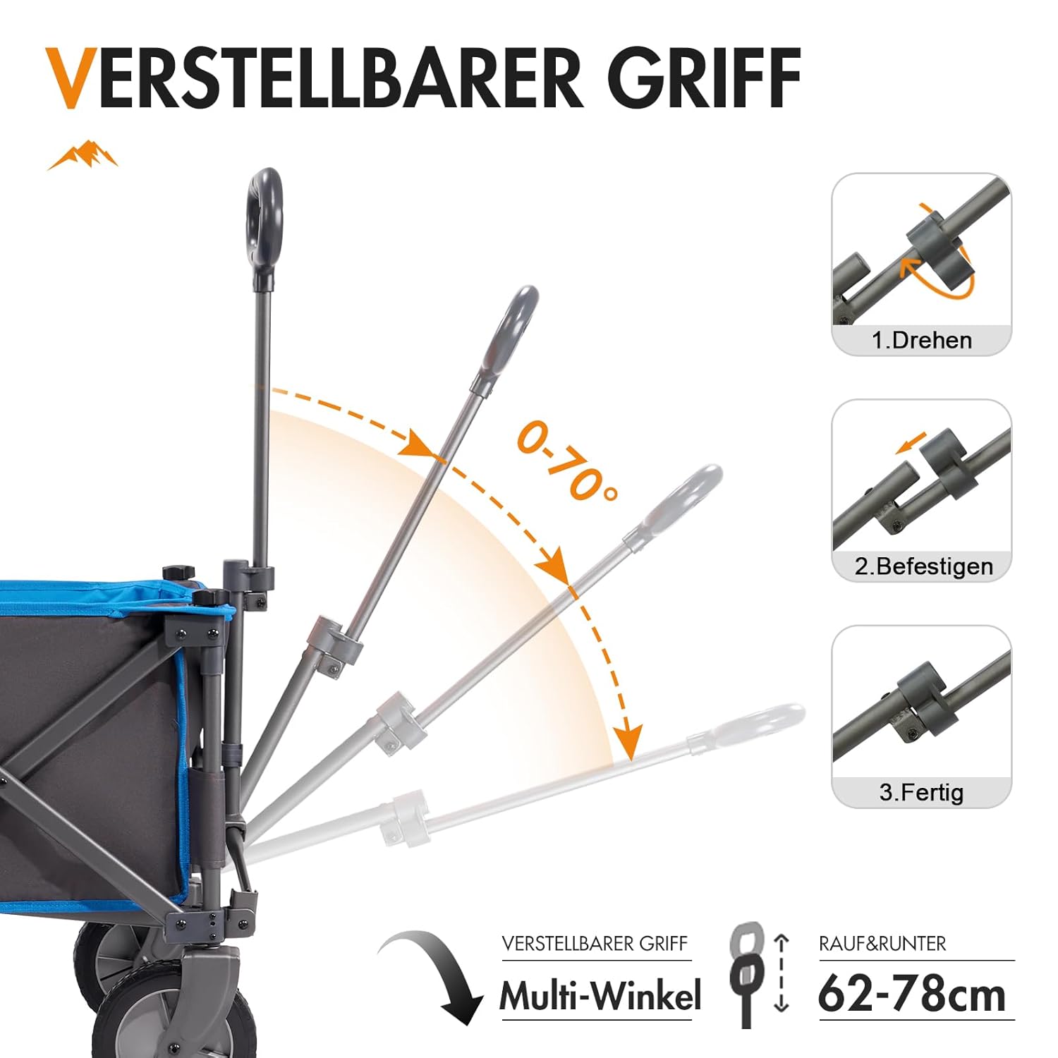 PORTAL Handwagen faltbar, 100 kg Tragfähigkeit, abnehmbarer Bezug, leichter Transportwagen
