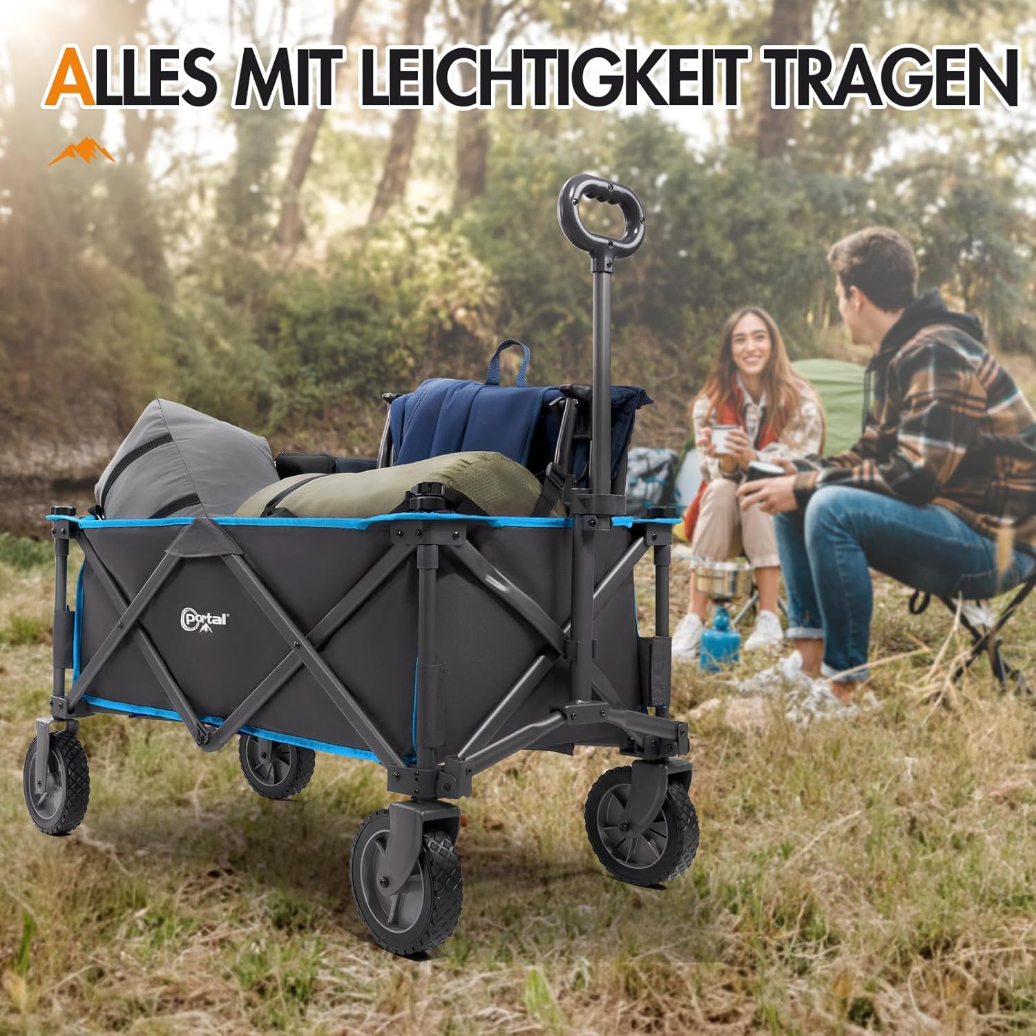 PORTAL Handwagen faltbar, 100 kg Tragfähigkeit, abnehmbarer Bezug, leichter Transportwagen
