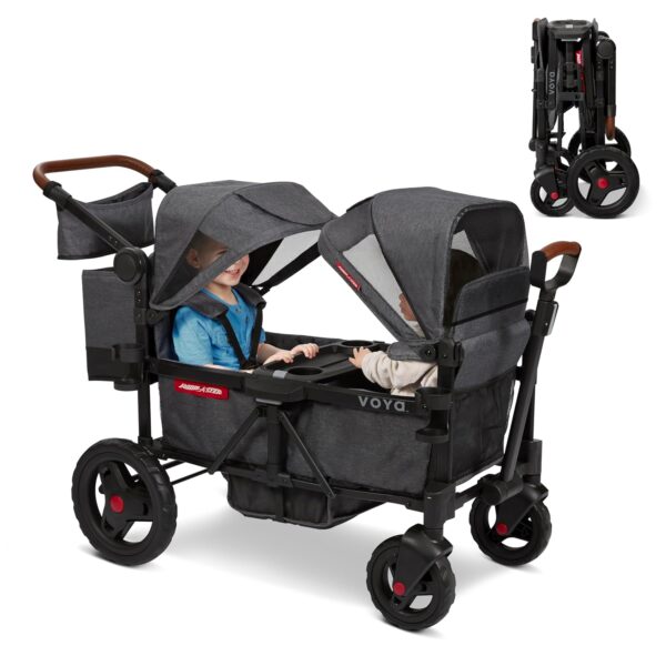 Radio Flyer Voya Buggy 2-Sitzer klappbar mit Verdeck – Doppelkinderwagen mit Sitzen