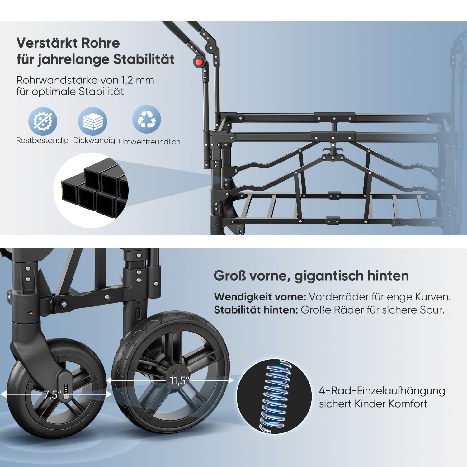 Sekey Kinderwagen Doppelsitz Klappbar mit Dach & 5-Punkt-Gurt System