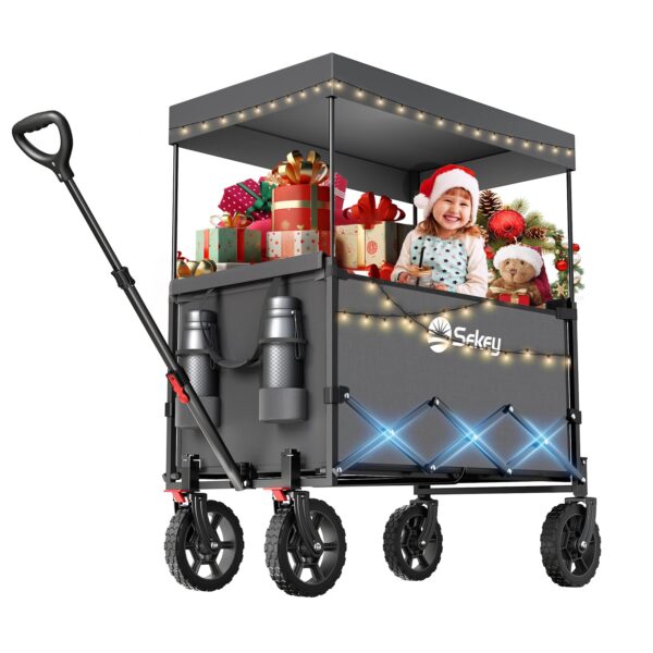 Sekey XXL Klappbarer Bollerwagen 150 L 150 kg mit Dach Sonnenschutz Grau
