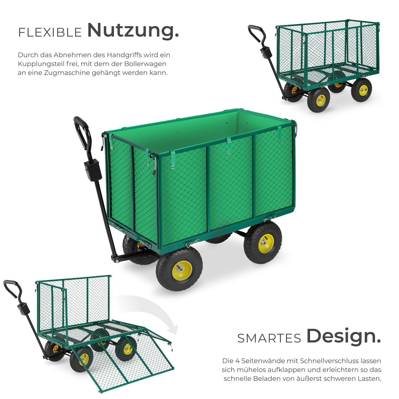 tectake® Klappwagen 544 kg Tragkraft mit faltbaren Seitenwänden & Hakenleiste