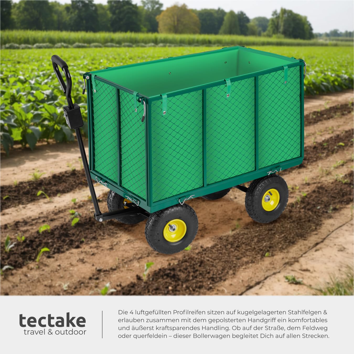 tectake® Klappwagen 544 kg Tragkraft mit faltbaren Seitenwänden & Hakenleiste