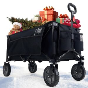 TIMBER RIDGE XXL Klappbarer Transportwagen mit Seitenfach, verstellbarem Griff und Getränkehalter – All-Terrain Garten- und Campingrolle