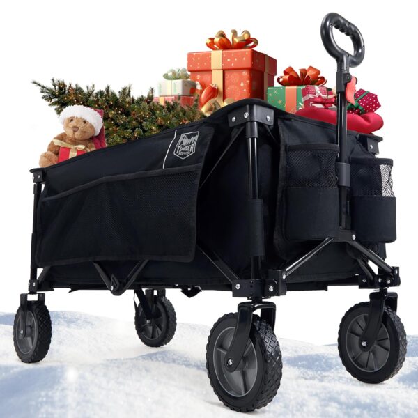 TIMBER RIDGE XXL Klappbarer Transportwagen mit Seitenfach, verstellbarem Griff und Getränkehalter – All-Terrain Garten- und Campingrolle