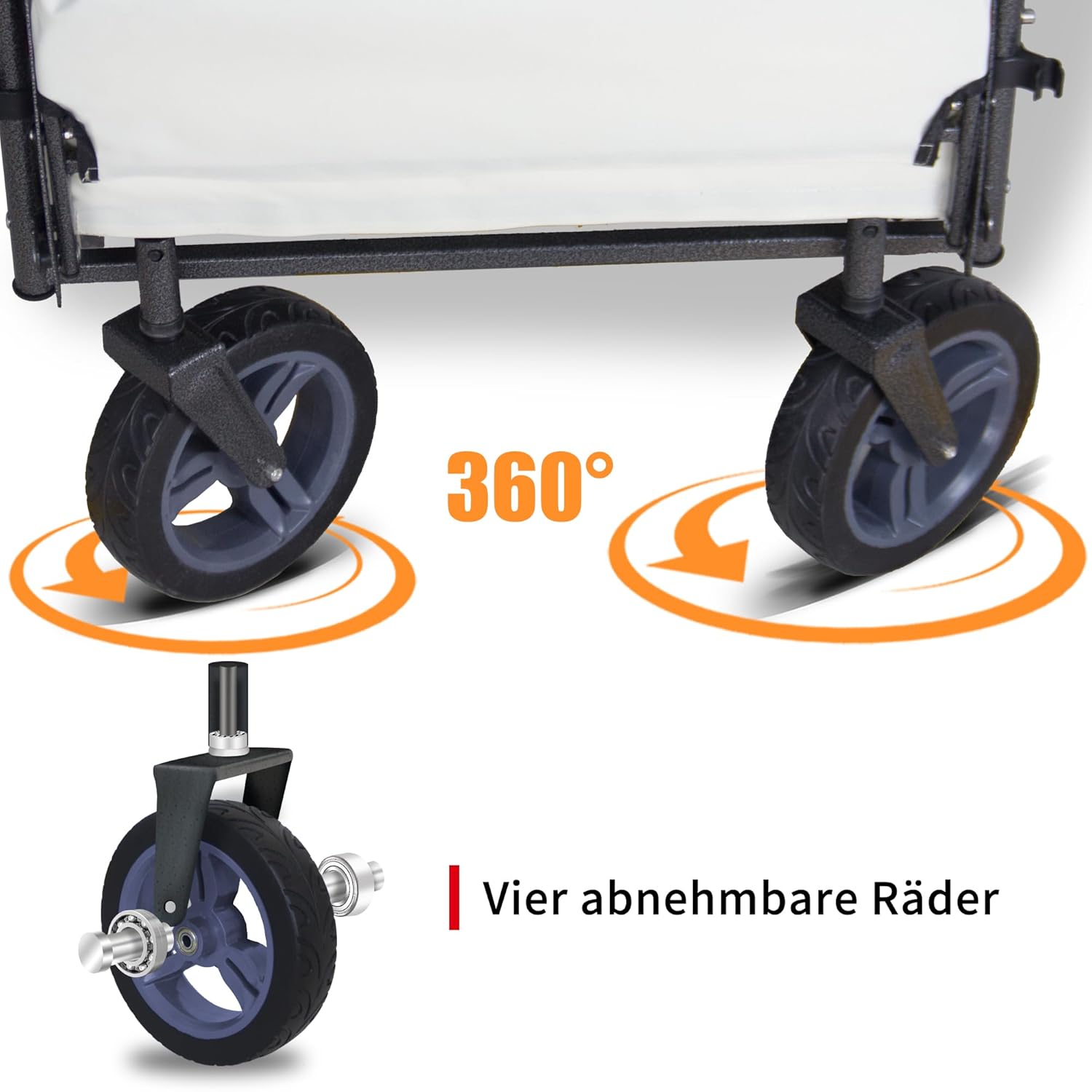 TMZ Handwagen faltbar mit Dach 120 kg Tragfähigkeit PU-Rollen hochelastisch weiß/grau