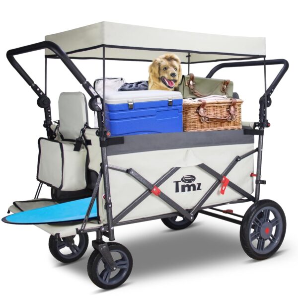 TMZ Handwagen faltbar mit Dach 120 kg Tragfähigkeit PU-Rollen hochelastisch weiß/grau