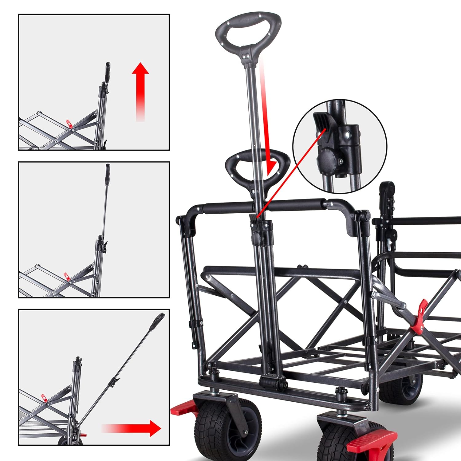 TMZ Klappbarer Handwagen mit Dach, 360° Lenkrollen, Doppel-Fußbremse, breite Reifen
