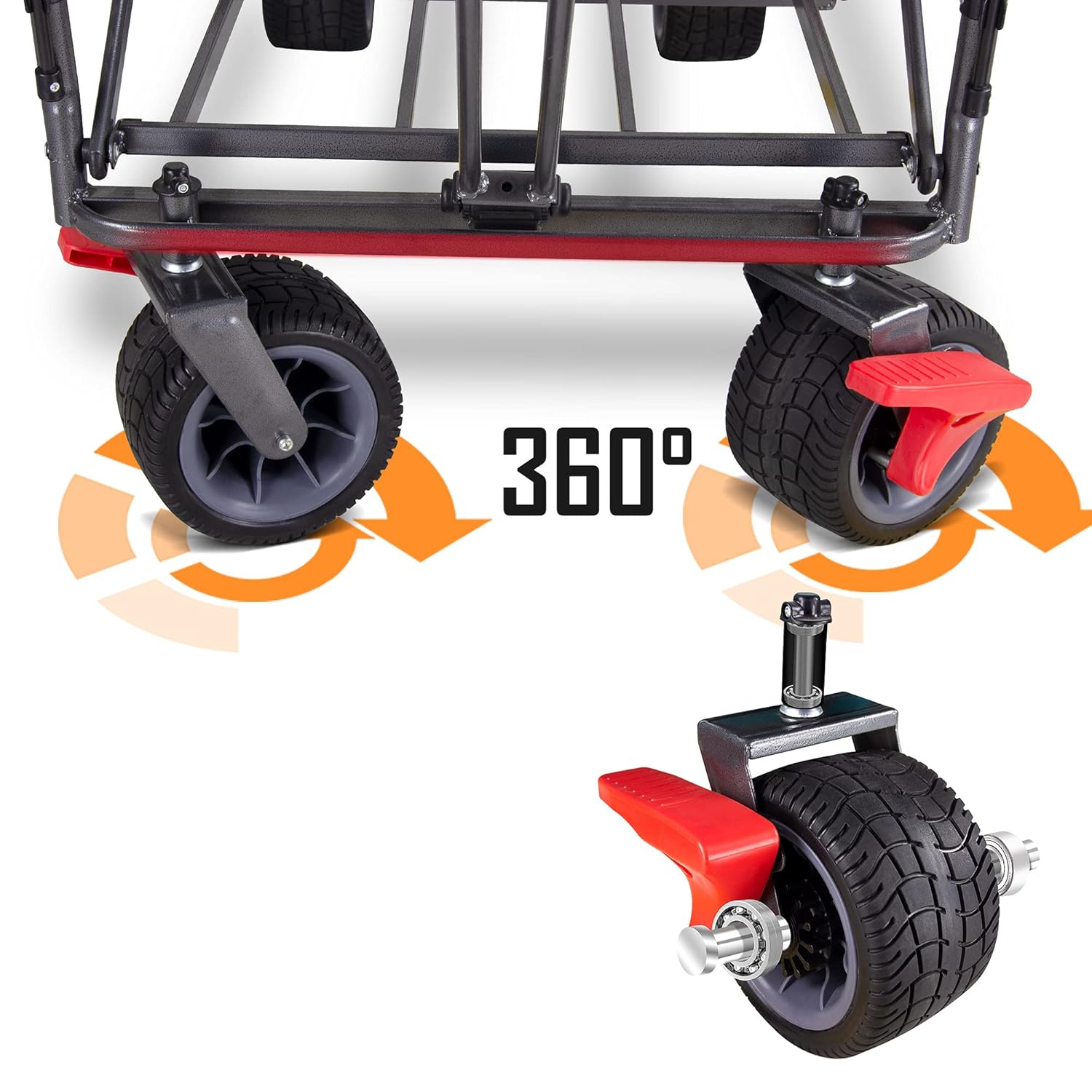 TMZ Klappbarer Handwagen mit Dach, 360° Lenkrollen, Doppel-Fußbremse, breite Reifen