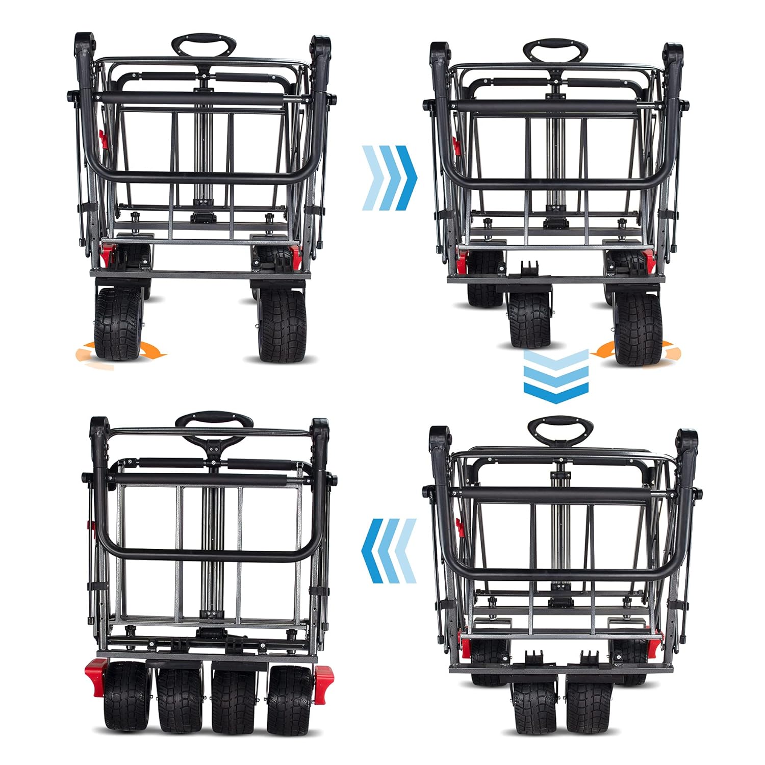TMZ Klappbarer Handwagen mit Dach, 360° Lenkrollen, Doppel-Fußbremse, breite Reifen