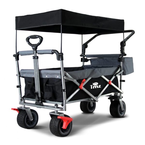 TMZ Klappbarer Handwagen mit Dach, 360° Lenkrollen, Doppel-Fußbremse, breite Reifen